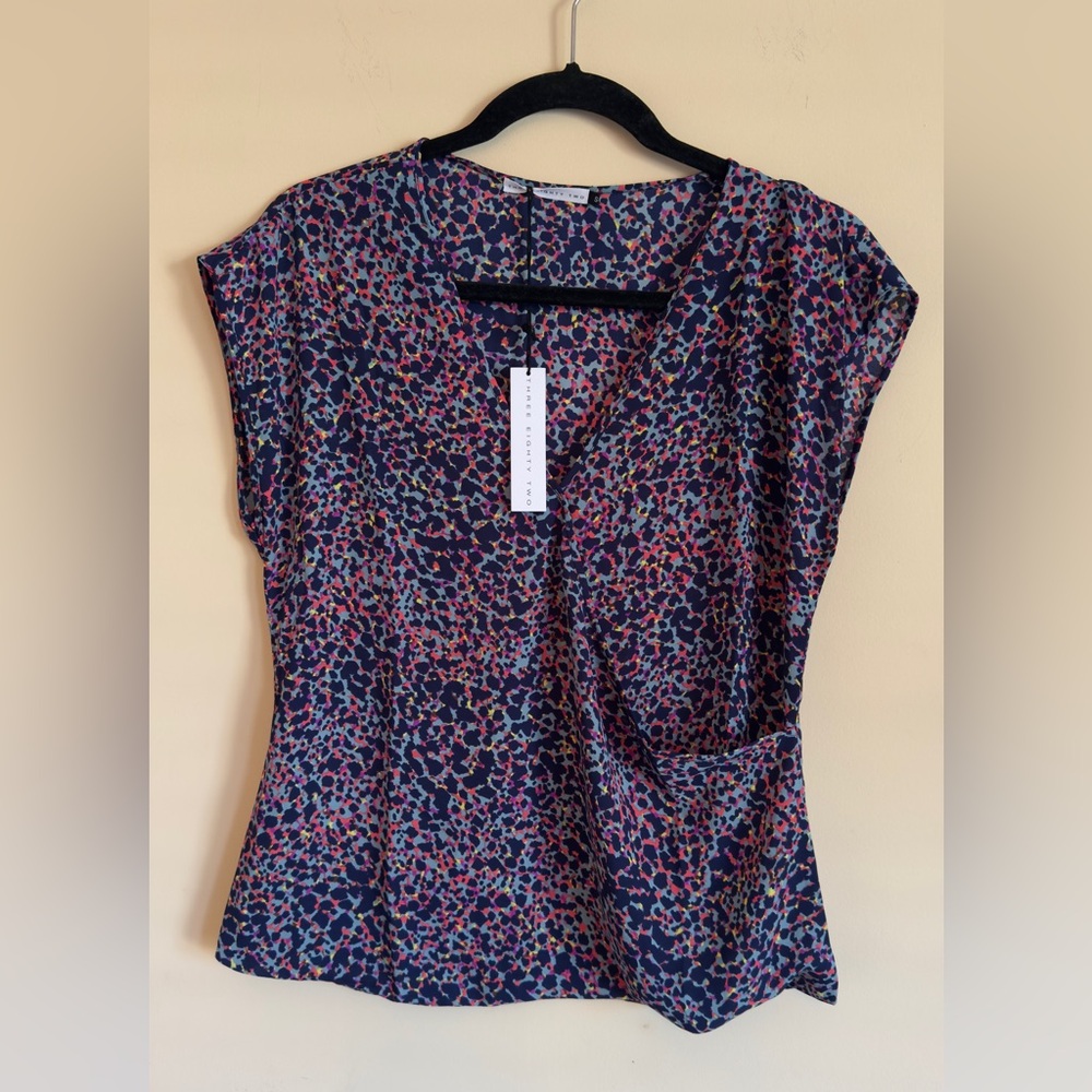THREE EIGHTY TWO women's sleeveless blouse with a colorful leopard print Sz S‎